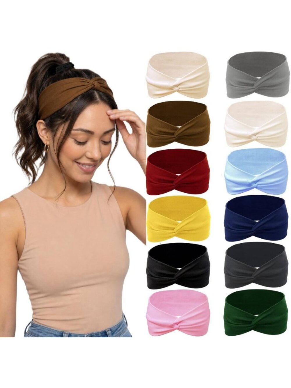 12 Pack Wide Stretchy Twist Knot Headbands for Women - Fashion Hair Accessories